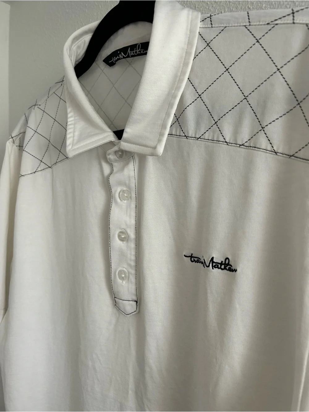 Travis Mathew White Golf Polo with Contrast Diamond Yoke - Picture 2 of 4